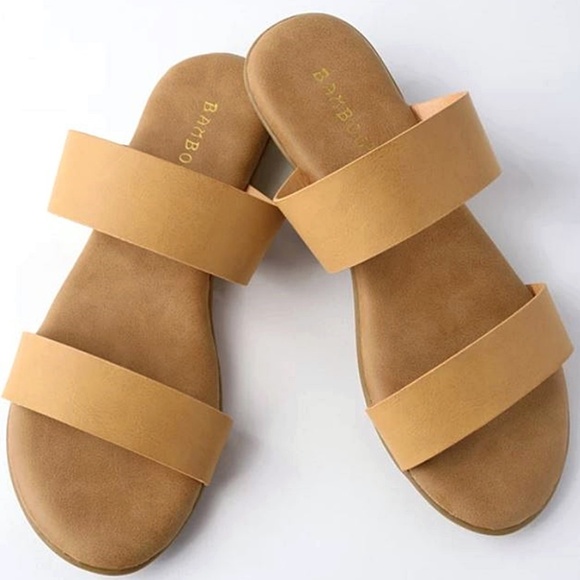 Shoes - New Camel Comfy Sole Two Band Slip On Slide Sandal